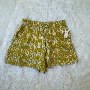 NWT Elevenses Women’s Chartreuse Geometric Embroidered Pull-On Shorts